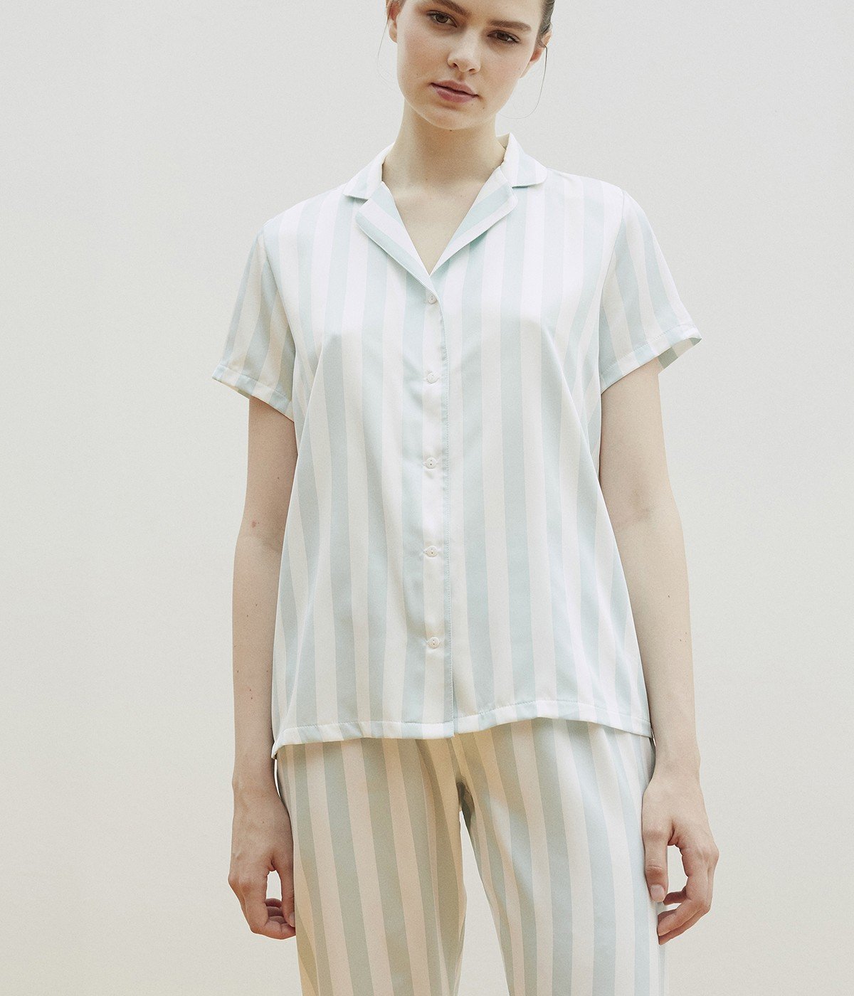 Stripy Satin Shirt Set Pijama