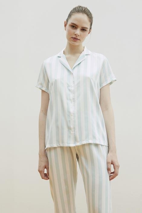 Stripy Satin Shirt Set Pijama