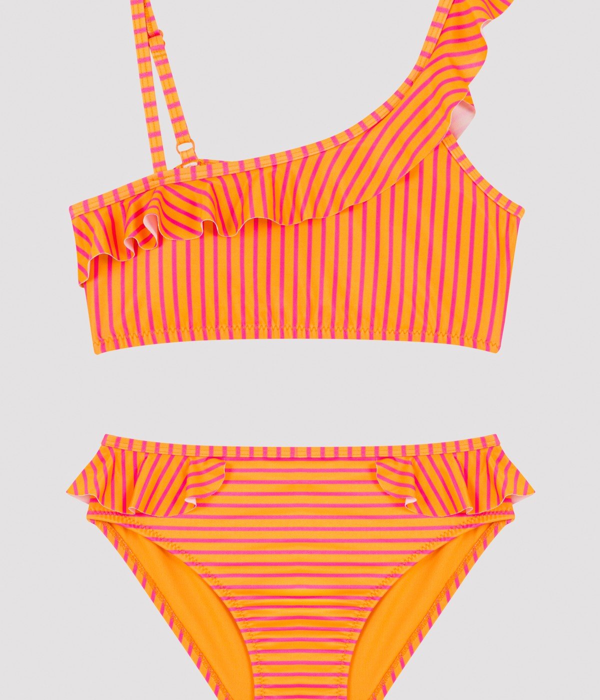 Girls Stripe Frill One Shoulder Set Bikini