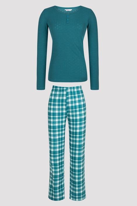 Green Checked Pointel  Set Pijama