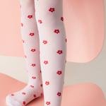 Girls Red Flowers Tights