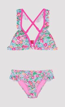 Girls Flower Frill Detailed Triangle Bikini Set