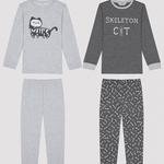 Boy Skeleton Cat 2 Buc Set Pijama