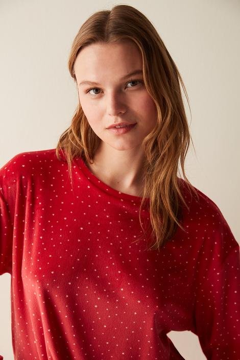 Bluza Pijama Hearts Red Fuzzy Sweatshirt