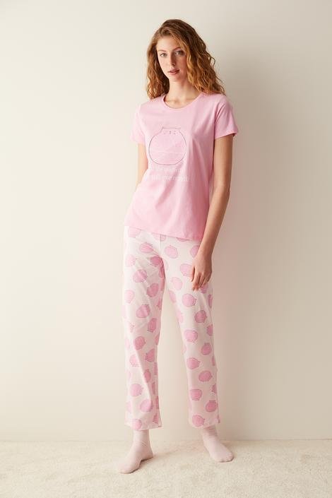 Happy Cat Pink Pant PJ Set