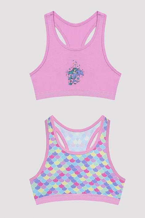 Girls Colorful Mermaid Detailed 2in1 Sports Top