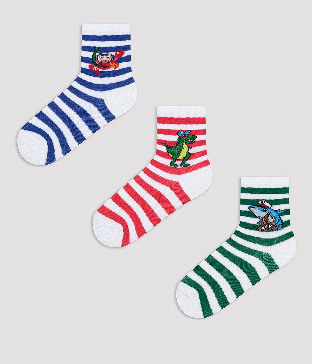 Boys Animal Printed and Striped 3in1 Socket socks