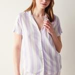 Spring Purple Striped Short Sleeve Shirt Pants Pyjamas Set