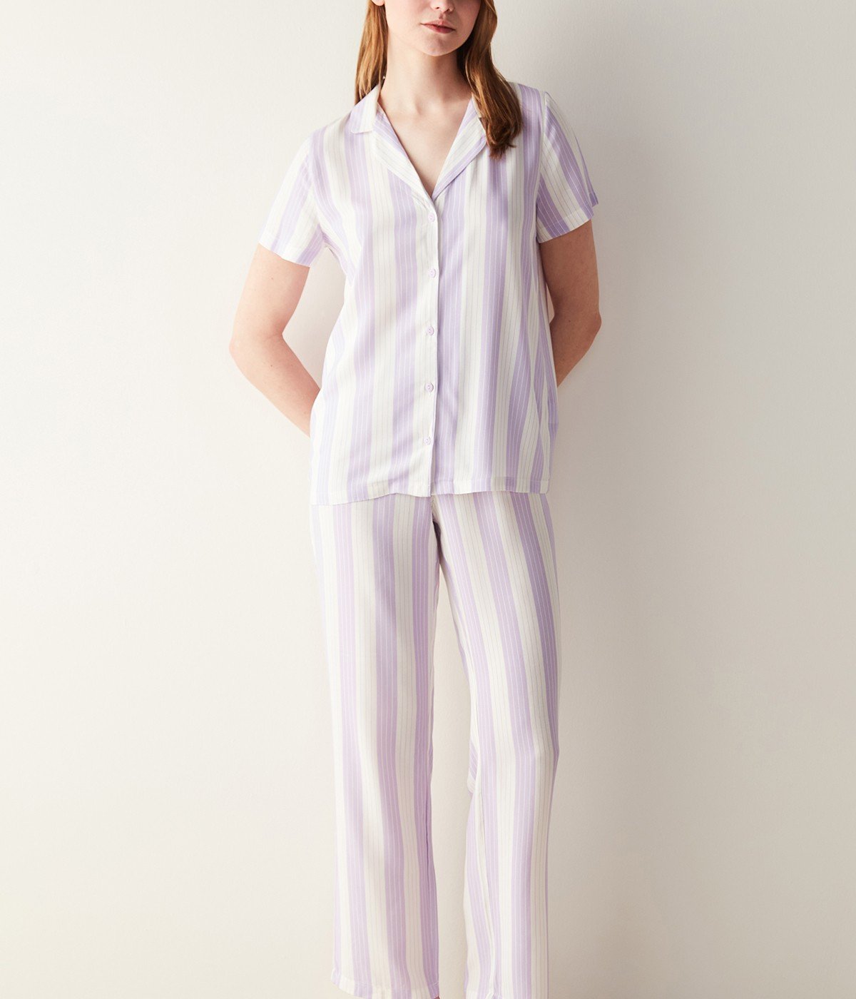 Set Pijama Spring Purple Striped Short Sleeve
