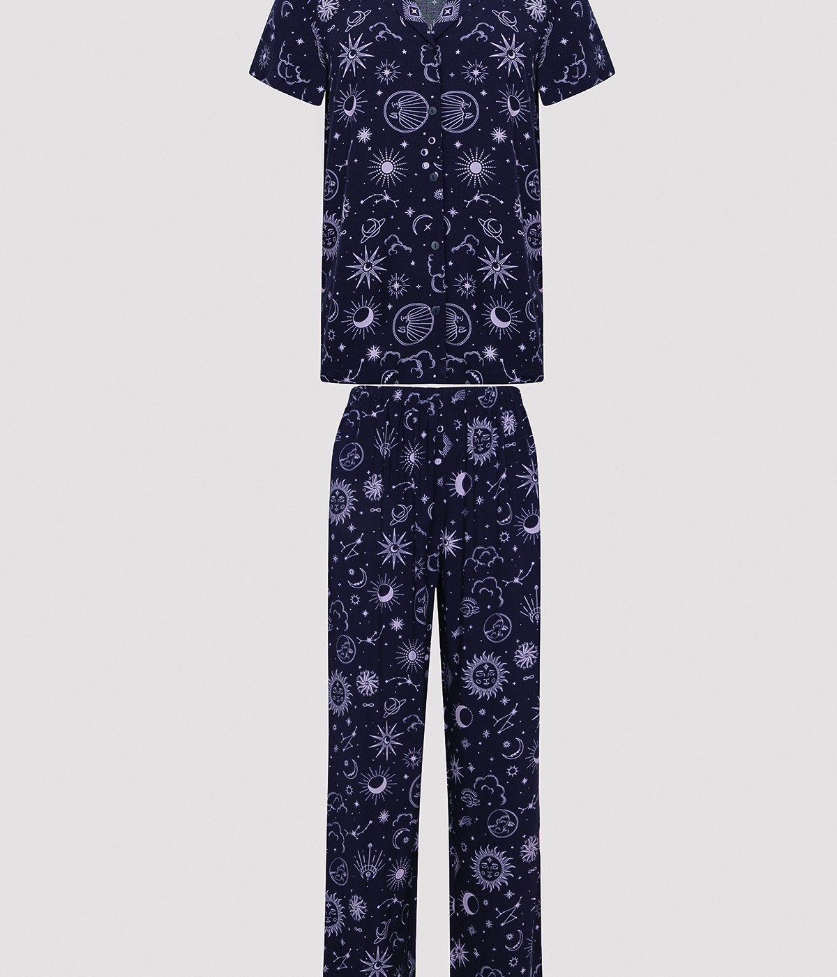 Zodiac Printed Short Sleeve Shirt Pants Pyjamas Set