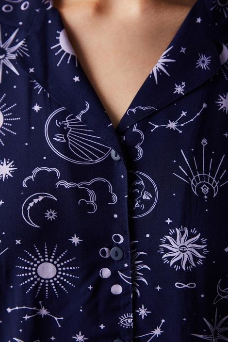 Zodiac Printed Short Sleeve Shirt Pants Pyjamas Set
