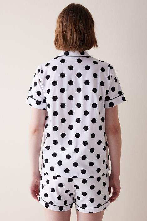 Black Dotted Shirt Short PJ Set