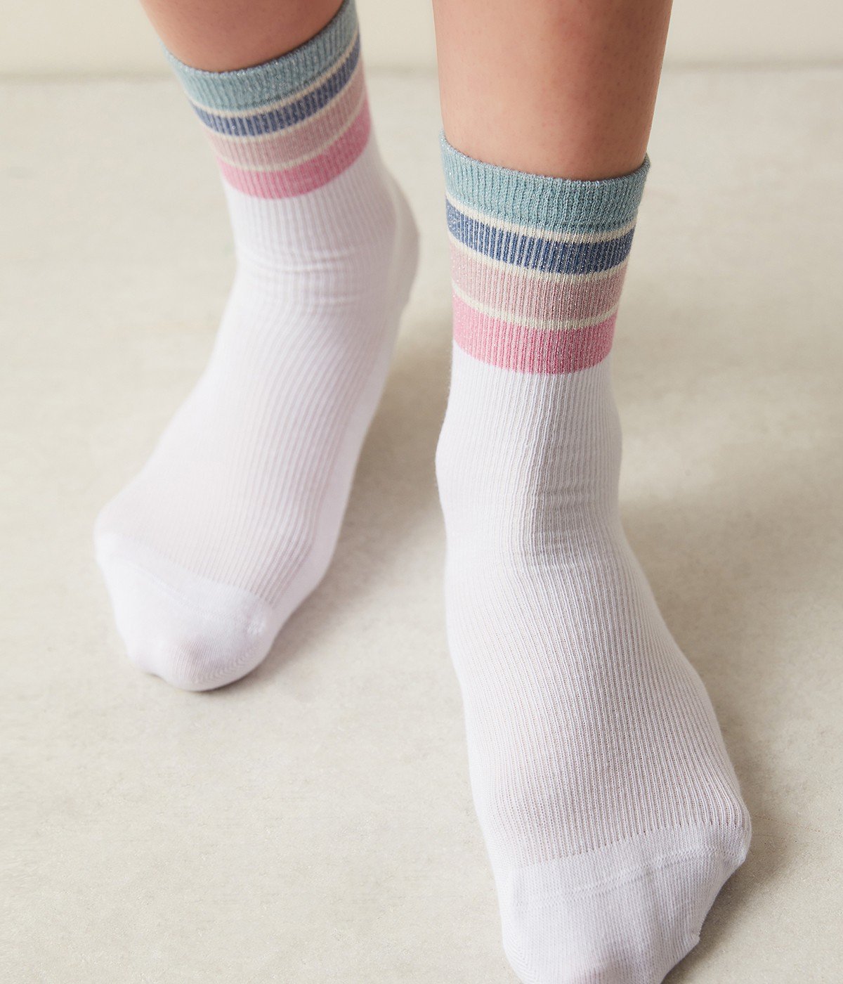Shiny Colorful Stripe Socket Socks