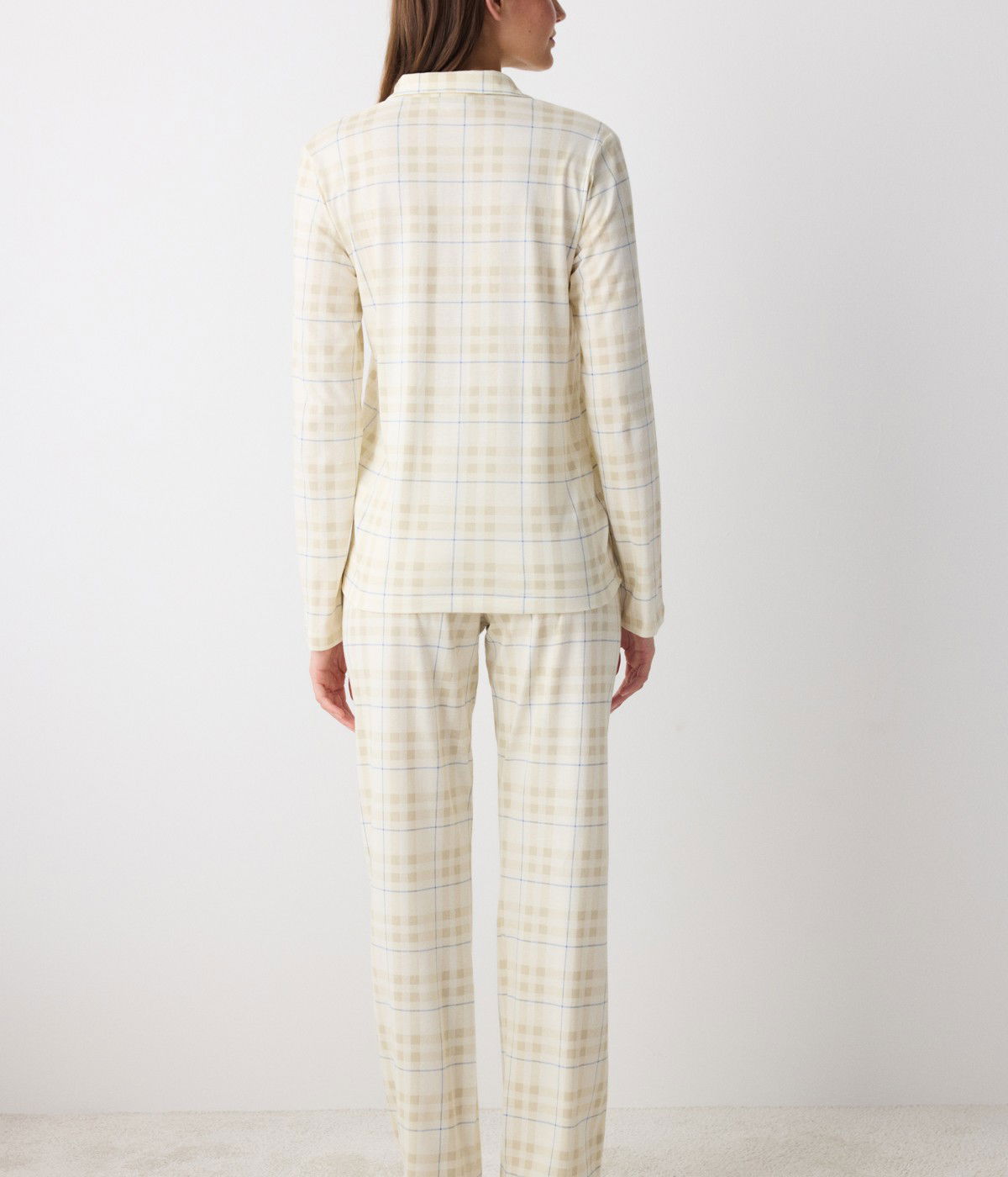 Ecru Checked Shirt Pant PJ Set