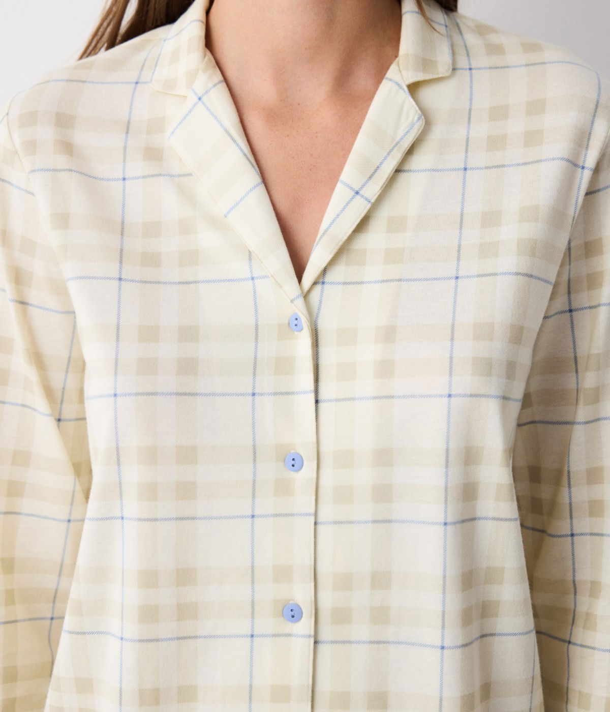 Ecru Checked Shirt Pant PJ Set