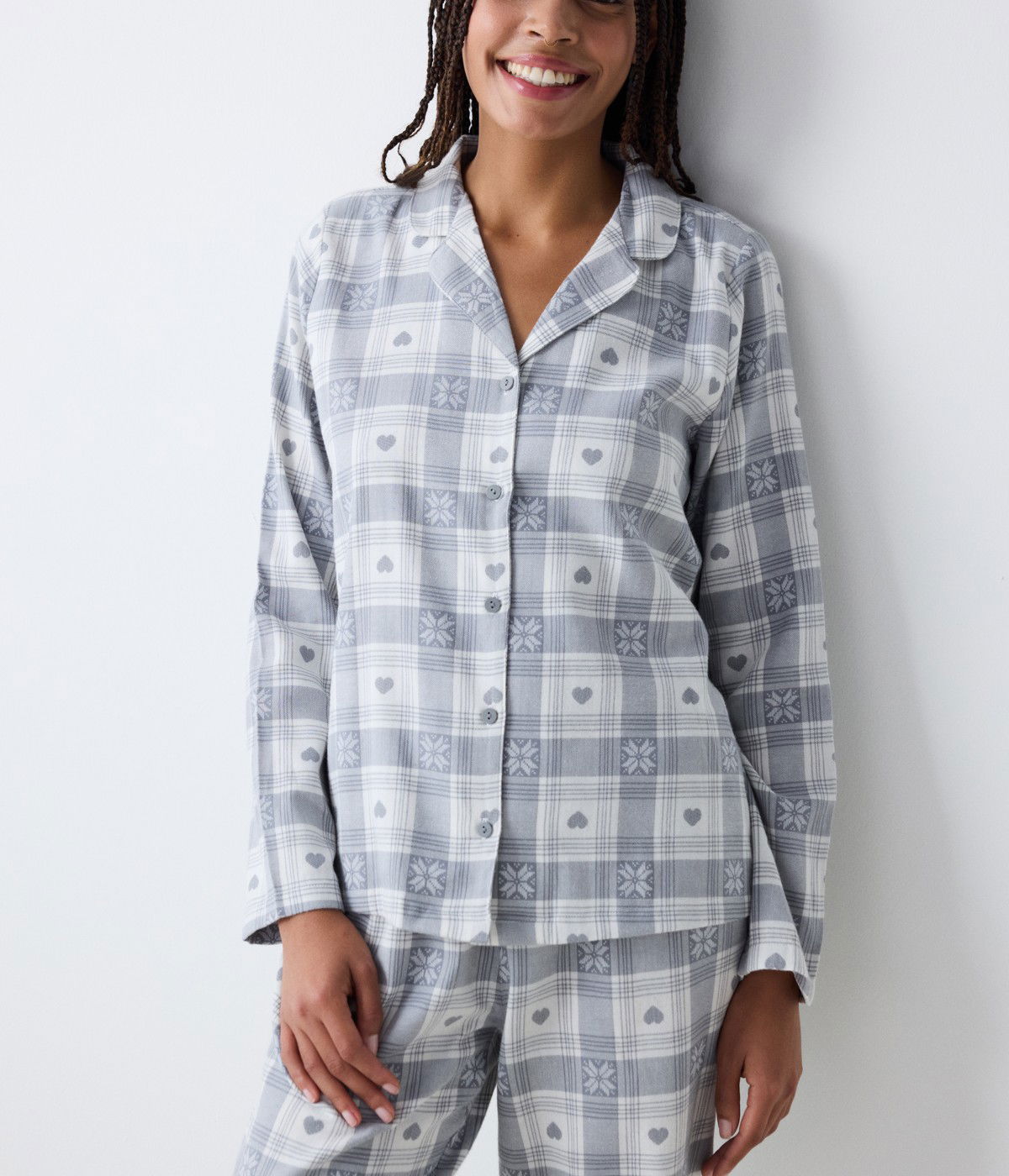 Grey Checked Shirt Pant PJ Set