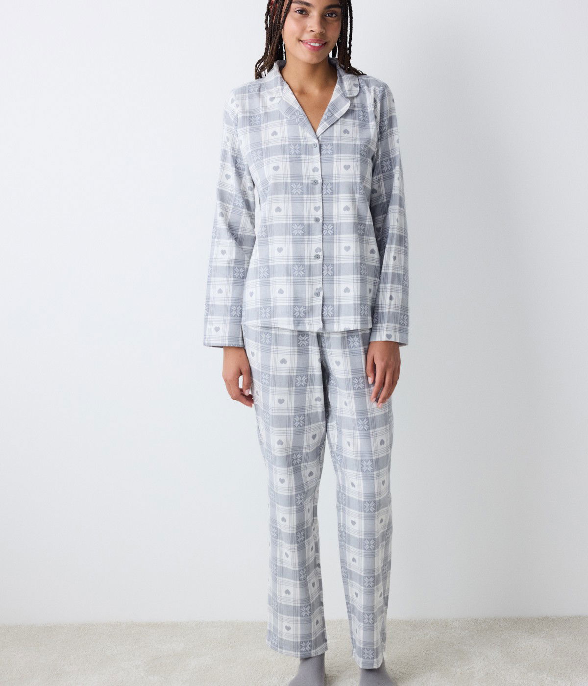 Grey Checked Shirt Pant PJ Set