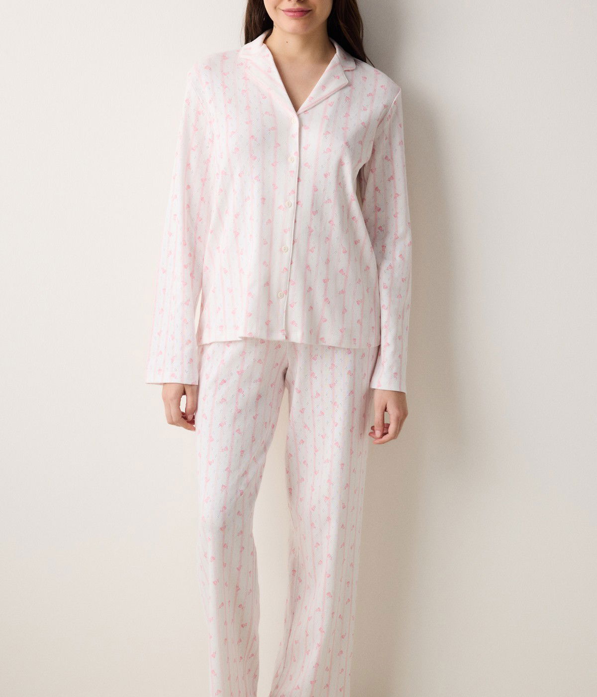 Pink Stripes Pointel Shirt Pant PJ Set