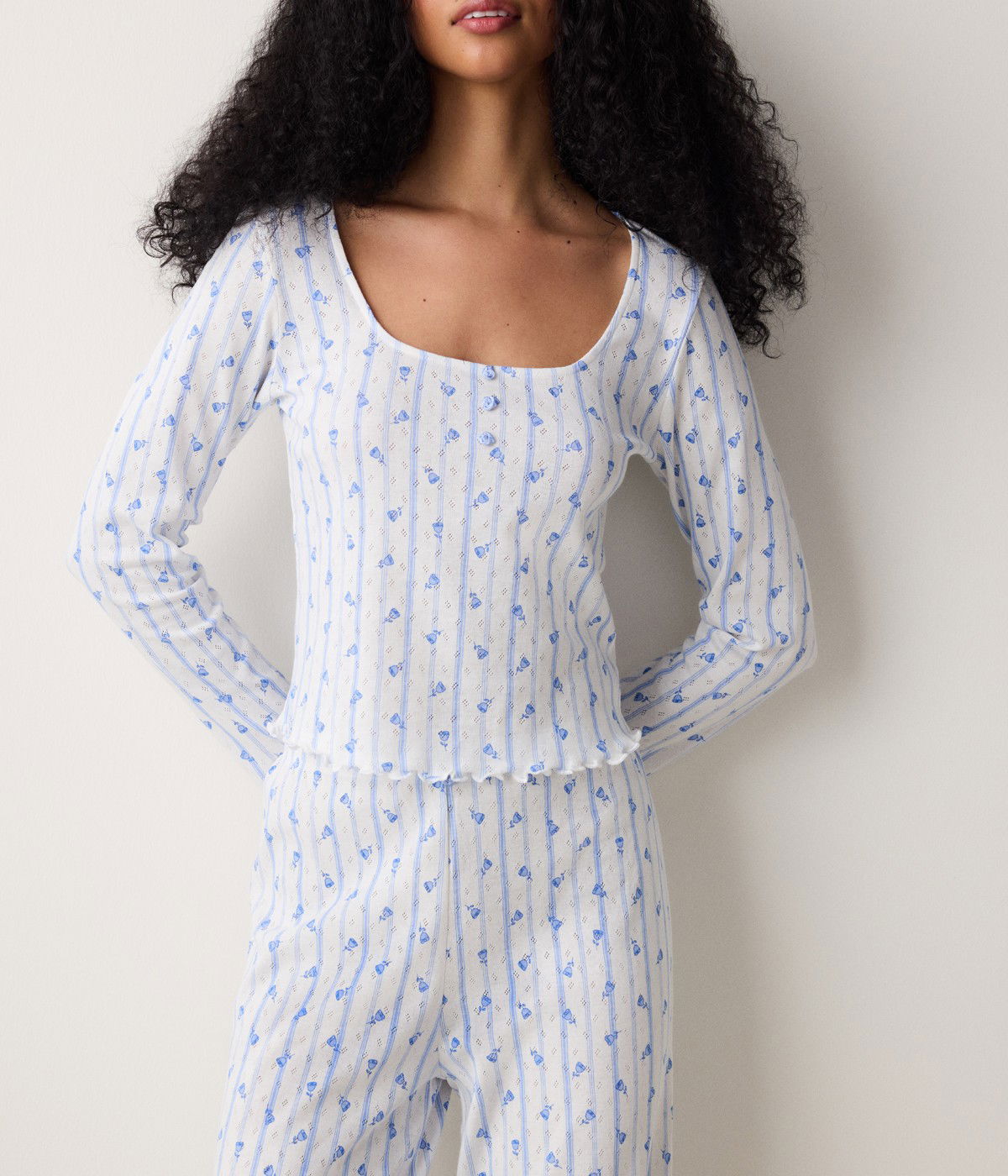 Roses Printed Pointel Tshirt PJ Top