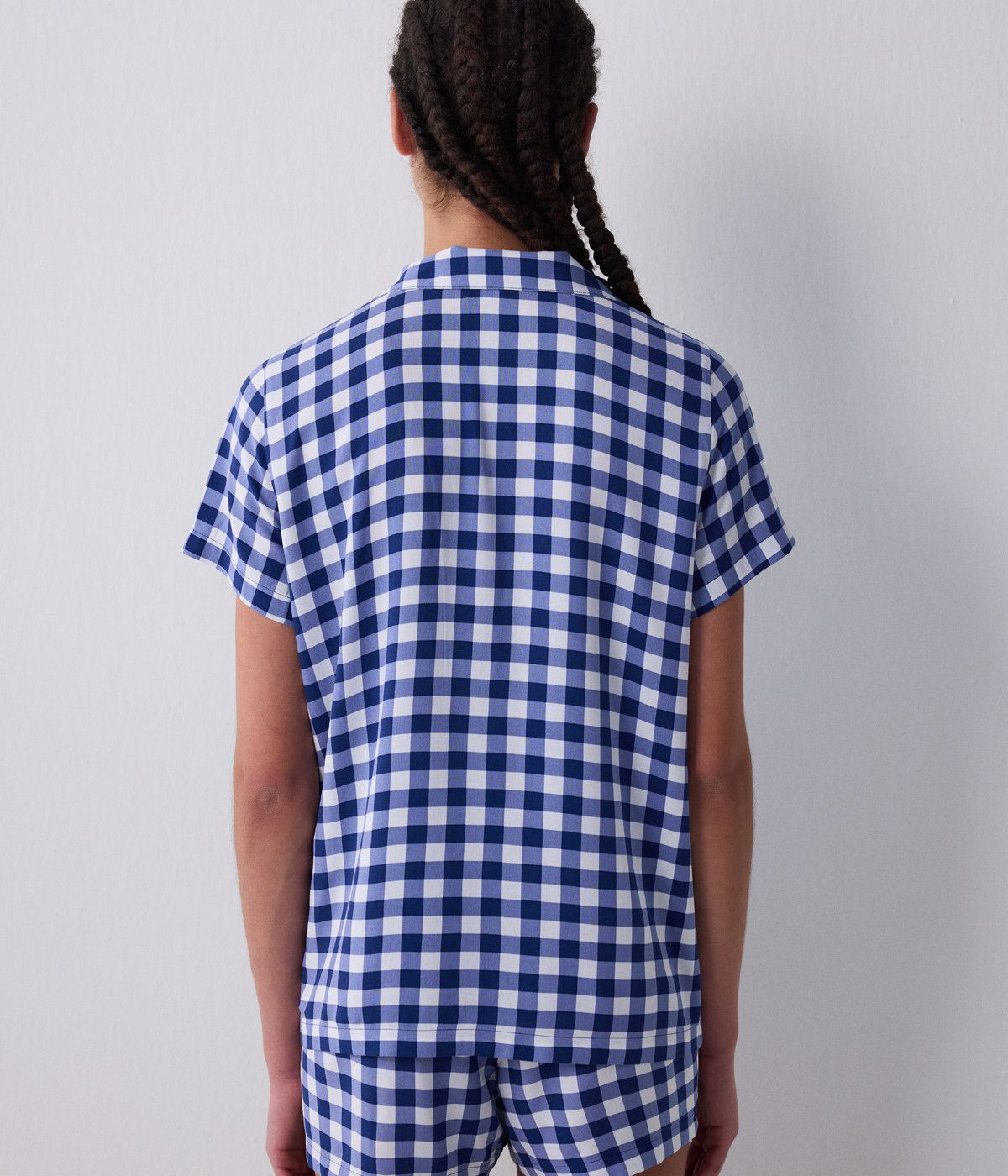 Blue Gingham Shirt Short PJ Set